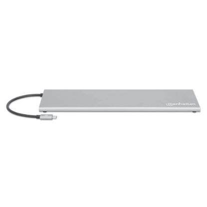 Docking station MANHATTAN, USB-C (M) na HDMI, Mini DP, VGA, 3xUSB-A, USB-C, Gigabit RJ45, SD/MicroSD čitač, 3.5mm audio, PD 100W, srebrni
