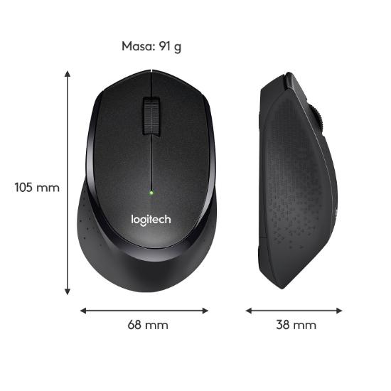 Miška LOGITECH M330 Silent Plus, optički, 1000dpi, bežični, črni, USB