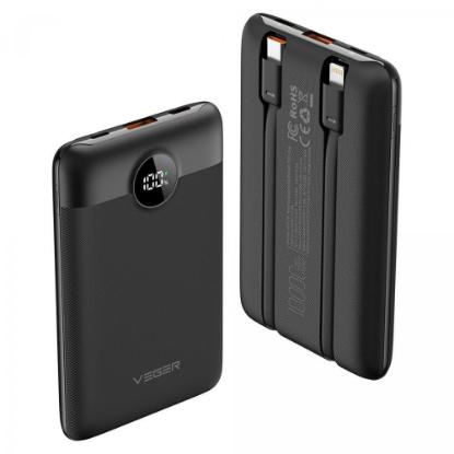 Mobilni USB punjač VEGER C11, 10000 mAh, USB-C, Lightning, crni
