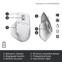 Miška LOGITECH MX Master 3S Performance, laserski, bežični, BT, Unifying receiver USB, beli