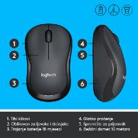 Miška LOGITECH M220 Silent, optički, bežični, črni, USB