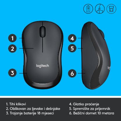 Miška LOGITECH M220 Silent, optički, bežični, črni, USB