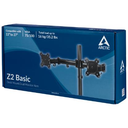 Stalak za monitor ARCTIC Z2 Basic, stolni, do 27", za 2 monitora, crni
