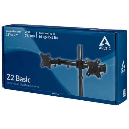 Stalak za monitor ARCTIC Z2 Basic, stolni, do 27", za 2 monitora, crni