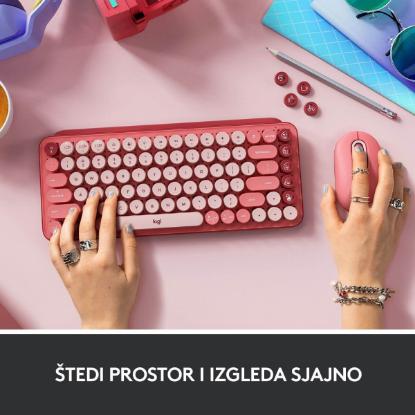 Tipkovnica LOGITECH POP Keys, mehanička, brezžična, US Layout, USB, crveno/roza