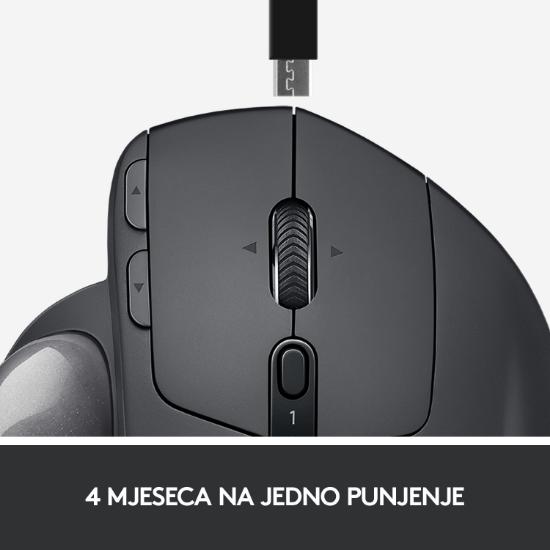 Miška LOGITECH MX Ergo, optički, trackball, bežični, USB, sivi