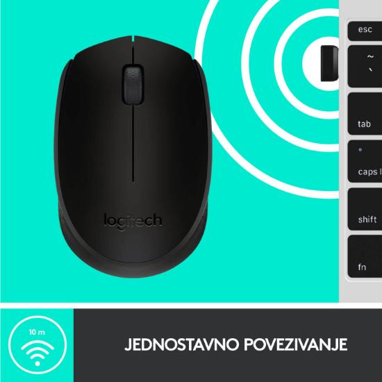 Miška LOGITECH B170, optički, 1000dpi, bežični, črni, USB