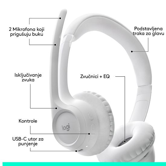 Slušalice LOGITECH Zone 300, bežične, BT, bijele
