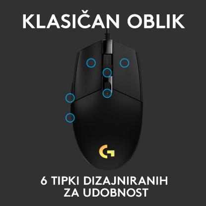 Miška LOGITECH Gaming G102 Lightsync, optički, 8000dpi, črni, USB