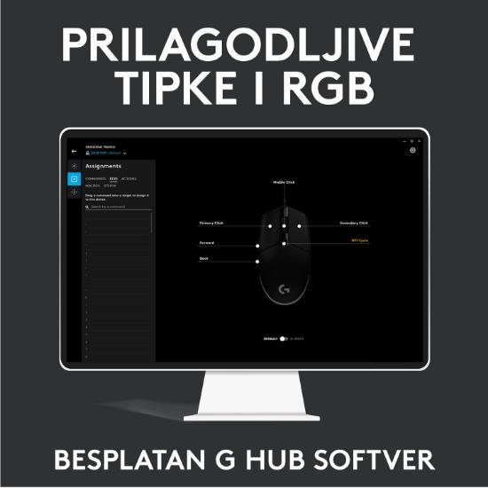 Miška LOGITECH Gaming G102 Lightsync, optički, 8000dpi, črni, USB