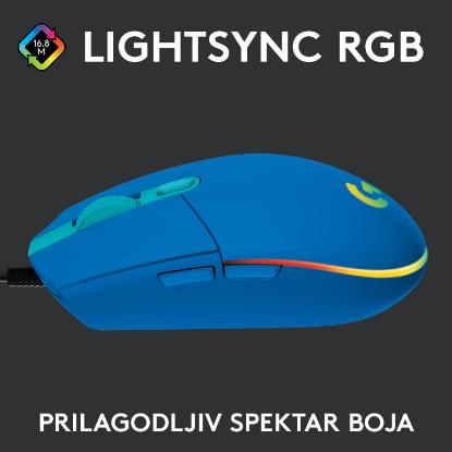 Miška LOGITECH Gaming G102 Lightsync, optički, 8000dpi, modri, USB