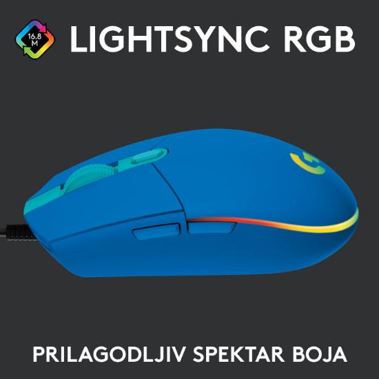 Miška LOGITECH Gaming G102 Lightsync, optički, 8000dpi, modri, USB