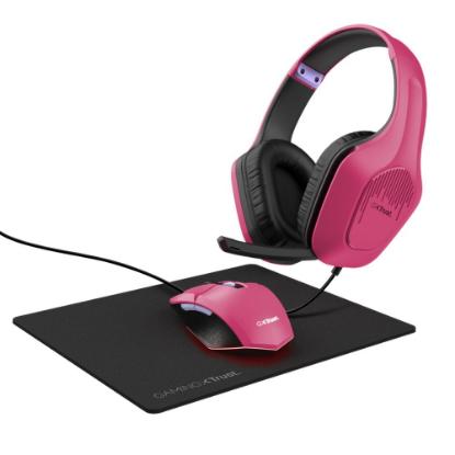 Miška + podloga za Miška + slušalke TRUST GXT 790, USB, optički, rozi