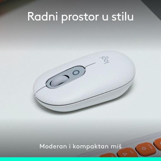 Miška LOGITECH POP, optički, bežični, USB, BT, 1000dpi, beli
