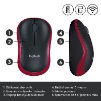 Miška LOGITECH M185, optički, bežični, 1000dpi, crno-rdeči