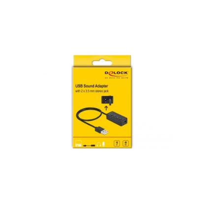 Adapter DELOCK, USB-A (M) na 2x3.5mm (Ž), 0.4m, crni