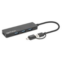 USB HUB MANHATTAN, 4-portni USB 3.2 Gen1, USB-C adapter, crni