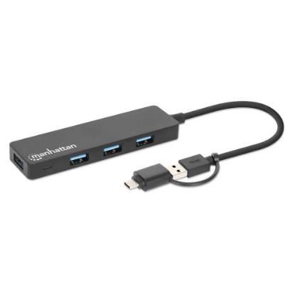 USB HUB MANHATTAN, 4-portni USB 3.2 Gen1, USB-C adapter, crni