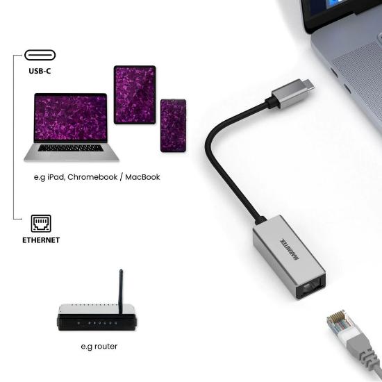 Mrežni adapter MARMITEK, USB-C na G-LAN, srebrni
