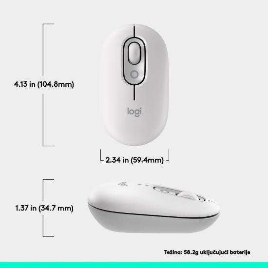 Miška LOGITECH POP, optički, bežični, USB, BT, 1000dpi, beli