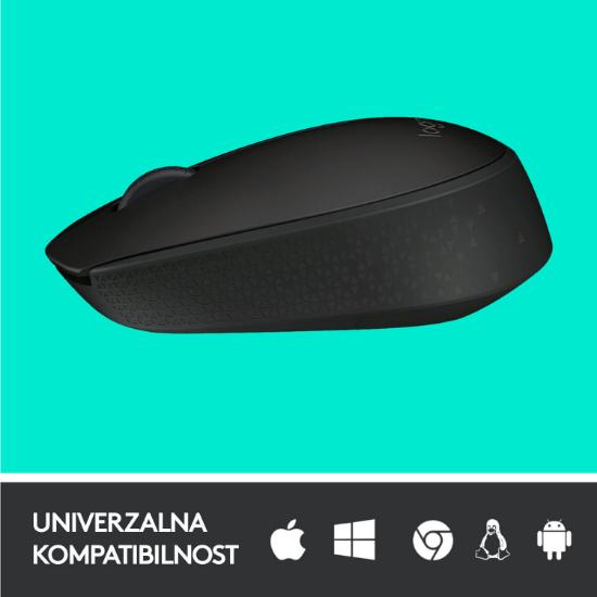Miška LOGITECH B170, optički, 1000dpi, bežični, črni, USB