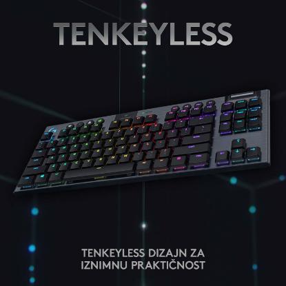 Tipkovnica LOGITECH Gaming G915 TKL Tenkeyless Lightspeed Linear, RGB, mehanička, brezžična, UK Layout, USB, črna