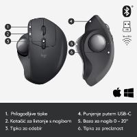 Miška LOGITECH MX Ergo, optički, trackball, bežični, USB, sivi