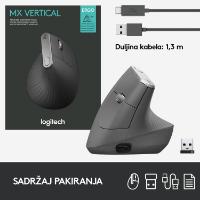 Miška LOGITECH MX Vertical Advanced Ergonomic, optički, bežični, USB, črni