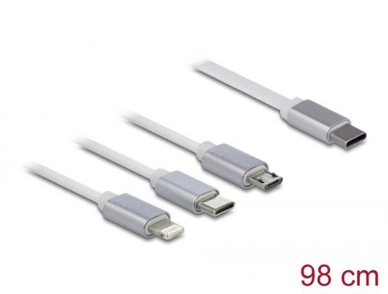 Kabel DELOCK 3-u-1, USB-C na Apple iPhone Lightning / USB Micro-B / USB-C