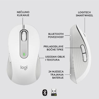 Miška LOGITECH M650, bežični, optički, 4000dpi, USB, BT, beli
