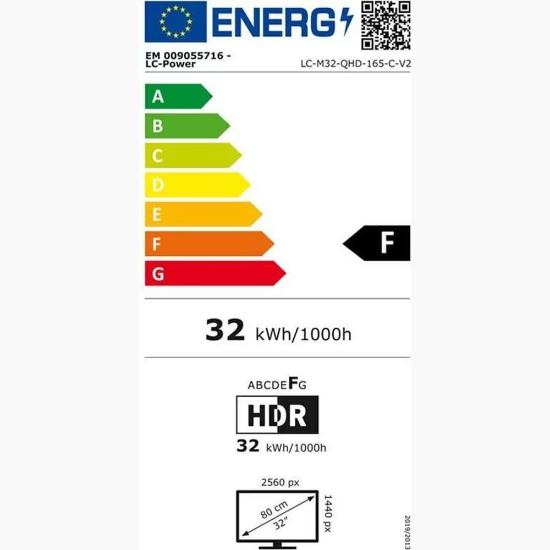 Gaming monitor 31.5" LC POWER LC-M32-QHD-165-C-V2, QHD, VA, 165Hz, 1ms, 300cd/m2, FreeSync, ukrivljen, črni