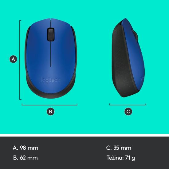Miška LOGITECH M171, optički, bežični, modri