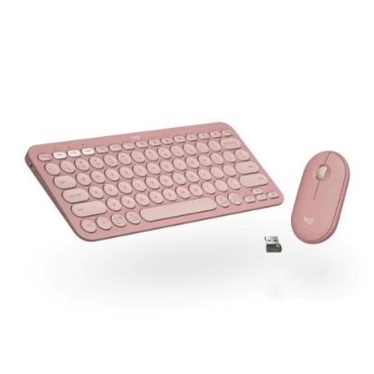 Tipkovnica + miška LOGITECH Pebble 2 Combo, brezžična, roza