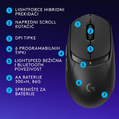 Miška LOGITECH G309 Lightspeed, optički, bežični, 25600dpi, črni