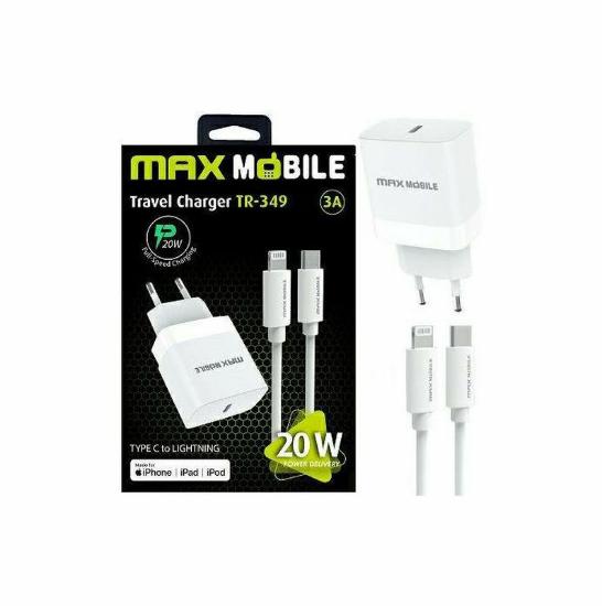 Kućni punjač MAXMOBILE SET 2u1, USB-C + KABEL, Lightning MFI Apple TR349
