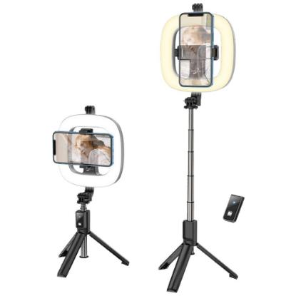 Selfie stick sa svjetlosnim prstenom HOCO LV03, tripod, Bluetooth, 4.7"-6.5", crni