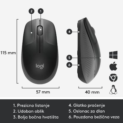 Miška LOGITECH M190, optički, bežični, 1000dpi, črni