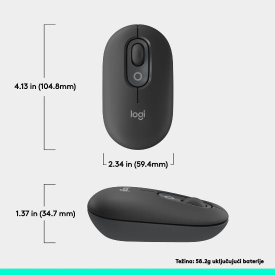 Miška LOGITECH POP, optički, bežični, USB, BT, 1000dpi, sivi