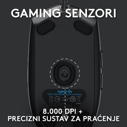 Miška LOGITECH Gaming G102 Lightsync, optički, 8000dpi, črni, USB