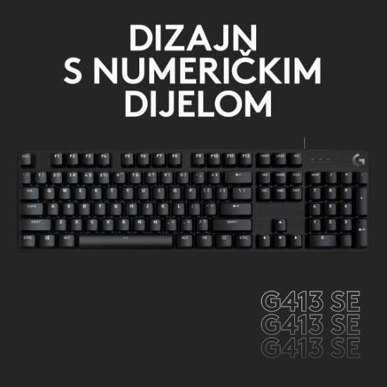 Tipkovnica LOGITECH Gaming G413 TKL SE, mehanička, črna, USB, US layout