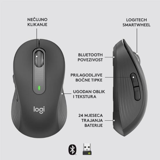 Miška LOGITECH M650, bežični, optički, 4000dpi, USB, BT, črni