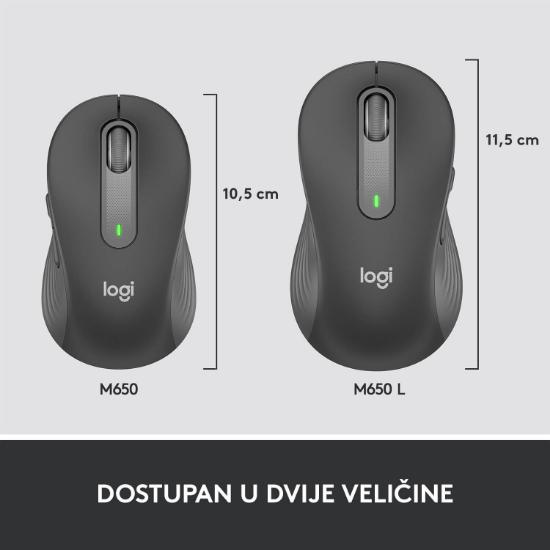 Miška LOGITECH M650, bežični, optički, 4000dpi, USB, BT, črni