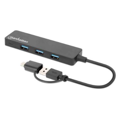 USB HUB MANHATTAN, 4-portni USB 3.2 Gen1, USB-C adapter, crni