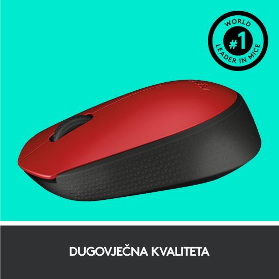 Miška LOGITECH M171, optički, bežični, rdeči
