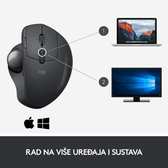 Miška LOGITECH MX Ergo, optički, trackball, bežični, USB, sivi