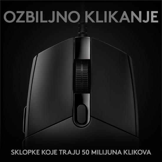 Miška LOGITECH Gaming G PRO HERO, 16000dpi, črni, USB