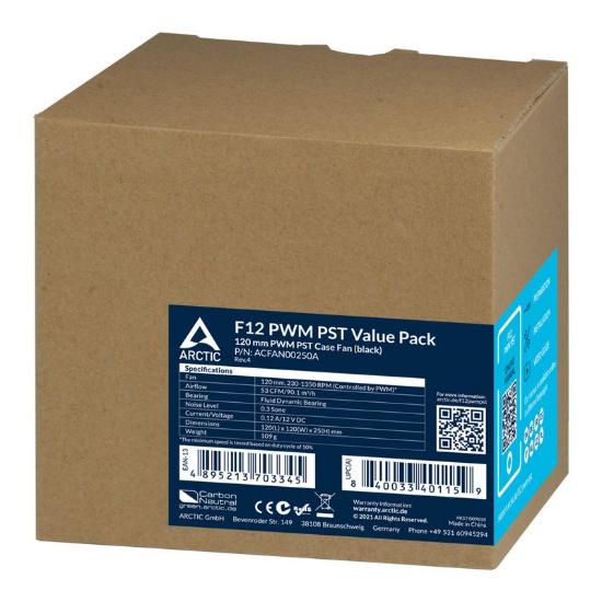 Ventilator ARCTIC F12 PWM PST, 120mm, 5 pack, 230-1350 okr/min, črni