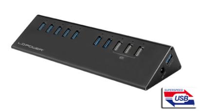 USB HUB LCPOWER LC-HUB-ALU-2B-10, USB 3.0 na 7x USB 3.0 + 3x USB za punjenje, napajanje
