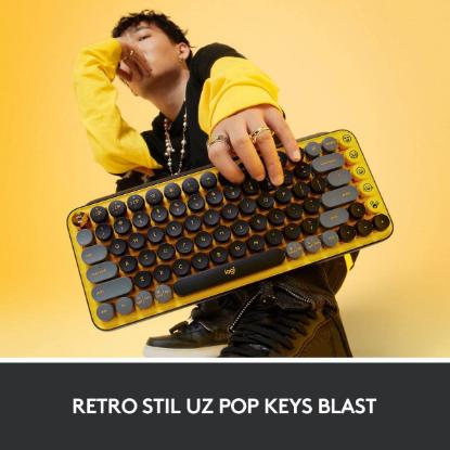 Tipkovnica LOGITECH POP Keys, mehanička, brezžična, US Layout, USB, žuto/črna