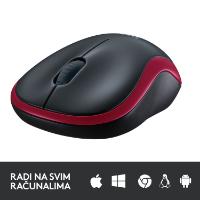 Miška LOGITECH M185, optički, bežični, 1000dpi, crno-rdeči